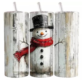 Handmade Vintage Rustic Snowman Christmas Winter  20oz Tumbler Insulated Travel Mug Cup