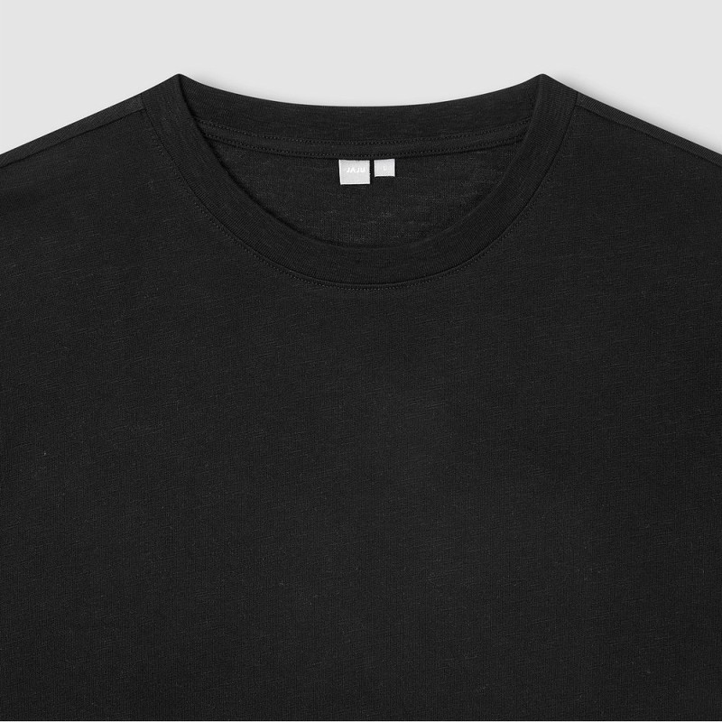 JAJU [JAJU] Men's Slub Short-Sleeve T-shirt_Black