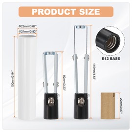 PATIKIL E12 Length Adjustable Candle Bulb Socket, 6 Set Candelabra Base Bulb Holder with 4" White Metal Candle Cover Sleeves Cardboard Insulator, Black