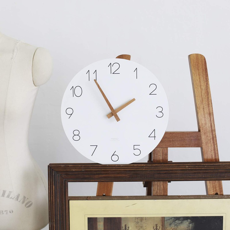 mooas Flatwood Wall Clock, Analog Wall Clock, Silent Non-Ticking 12