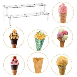 Clear Ice Cream Cone Holder, Wanfoou Acrylic Ice Cream Cone Holder with 12 Holes, 2-Tier Acrylic Cone Stand for Cupcake, Popcorn, Restaurant, Sugar, Party or Buffet