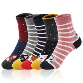 LOFIR Women Cute Animal Socks Ladies Funky Cartoon Dog Cat Socks Girls Funny Kawaii Socks Novelty Crew Cotton Socks Size 4-9 5 Pairs
