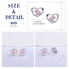 INFINIONLY Women's and Girls' Heart Earrings, 925 Sterling Silver Earrings, Heart Diamond Earrings, Simple Colourful Zirconia Stud Earrings, Perfect Cutting Process, Sterling Silver, Cubic Zirconia