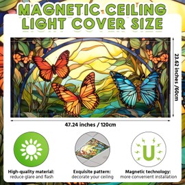 Glooglitter 4 Pcs Butterfly Fluorescent Light Covers 4 x 2 ft Stained Glass Magnetic Office Light Cover for Ceiling with 10 Magnets Filter Reduce Glare for Classroom School Home