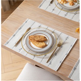 Boho Placemats Set of 6 for Dining Table Decor, Woven Cloth Place Mats for Farmhouse Rustic Kitche Home Decor, Cotton Placemats 13 x 19 Inch, Grey and Beige Table mats