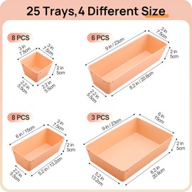 Vtopmart 25 PCS Plastic Drawer Organizers Set, 4-Size Versatile Bathroom and Vanity Drawer Organizer Trays, Storage Bins for Makeup, Bedroom, Kitchen Gadgets Utensils and Office