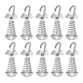 Fishbone Deck Anchor Pegs with Carabiners, Aluminium Deck Tent Stakes with Spring Buckle Aluminium Deck Windproof Tent Stakes for Outdoor Camping Hiking (10Pcs Silver)