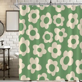 Visioun Green Cute Retro Floral Abstract Flower Shower Curtain for Bathroom 72W*72H Inch 70s Lovely Vintage Aesthetic Funky Bathtub Decor Modern Trendy Waterproof Polyester Fabric Set with 12 Hooks
