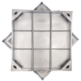 DuuMuut Stainless Steel Manhole Cover and Frame 24x24, B Class Square Septic Tank Lid With Base, Invisible Sewage Basin, Heavy Duty Metal Inspection for Driveway, Yard (23.6X 23.6)