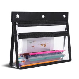 YoeeJob Pencil Pouch for 3 Ring Binder with 1.5 inch Expandable Large Capacity, Double Pockets Zipper Pencil Case, Pencil Binder Pouch for School Office Home