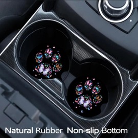 FJyuanqi Car Coasters for Cup Holders, 2 Pack Anti Slip Universal Rubber Car Cup Coaster for Women Men, Car Interior Accessories - Cute Butterfly Cat Paw