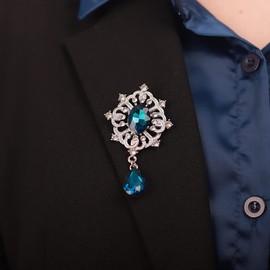 Kercisbeauty Blue Rhinestones Small Silver Brooch for Unisex Women Men Dress Suit Brooches Pin Bling Jewelry for Special Occasion (Lake)