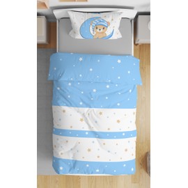 one-home Kinder Baby Bettwäsche 100x135 cm + 40x60 cm Teddy Bären Sterne Mond für Jungen und Mädchen weiche Mikrofaser Kinderbettwäsche Set, Farbe:blau