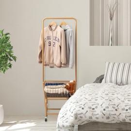 ALIMORDEN Laundry Cart with Clothes Rack, Rolling Laundry Butler with Wire Storage Rack，Gold