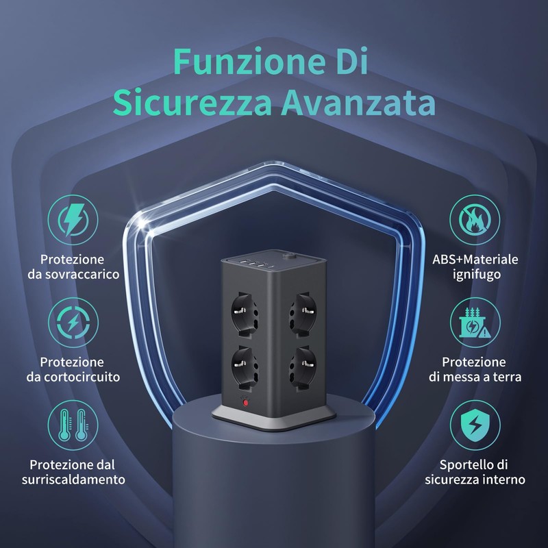 2 M Ciabatta Elettrica Multipresa con 8 Prese Universali ITA