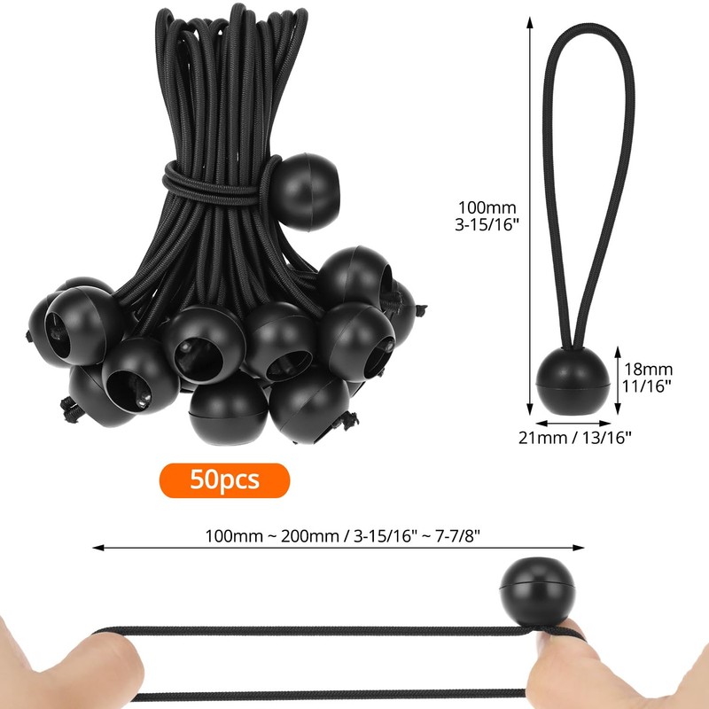 QWORK® Pack of 50 Bungee Cords with Ball, 10 cm,