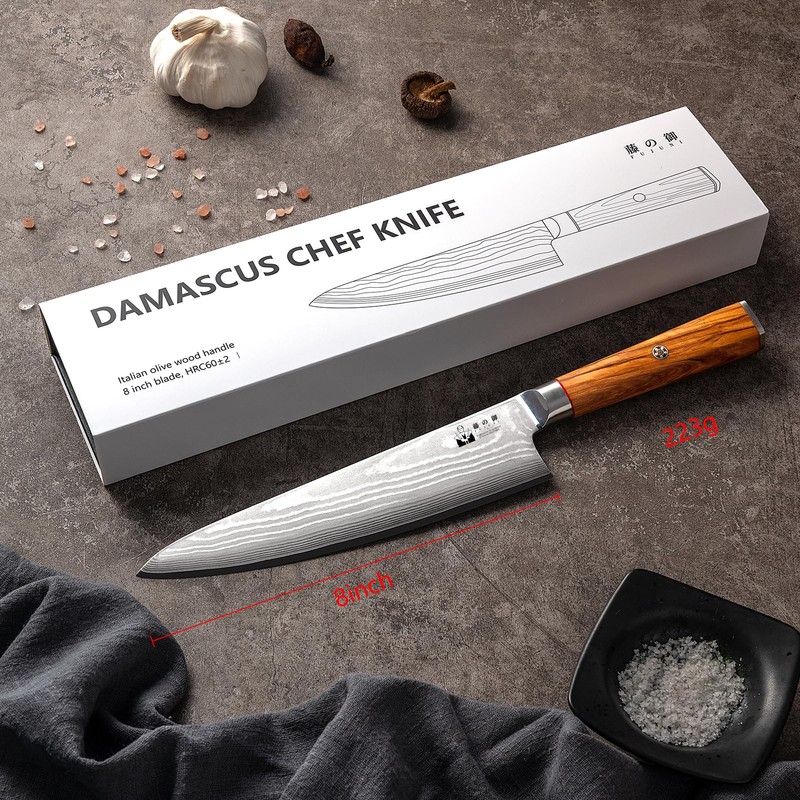 FUJUNI Damascus Chef Knife 8 inch 67-Layer Damascus VG10 Steel-