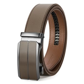 SKiporty Mens Belt Leather with Automatic Buckle Adjustable Ratchet Belts for Men Dress Casual Jeans Trim to Fit,42" to 48",Z-Brown