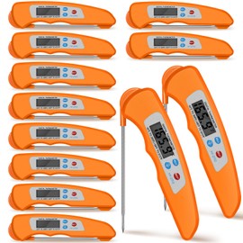 Xuhal 12 Pcs Digital Meat Thermometer with Probe Waterproof Instant Read Foldable Food Thermometer with Magnet for Kitchen Grilling Cooking Turkey Baking BBQ (Orange)