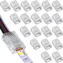 RUNCCI-YUN Pack of 20 LED Strip Connectors, 5-Pin 10 mm, LED Solderless Strip Connector, 5-Pin Connection Cable Connector, for 10 mm Wide SMD 5050 RGBW LED Strip 5 V 12 V 24 V (Transparent)