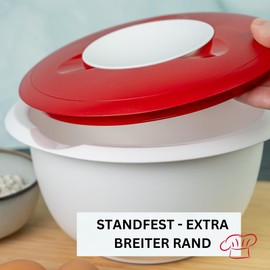 Westmark Helena Mixing Bowl (2.5L) and Mixing Cup (1.4L) - Mixing Bowl with Splash Guard Rim and Rubber Ring - Cup with Spout and Measuring Scale - White/Red