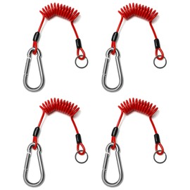 QWORK Breakaway Trailer Cable, 4 Pack 4 Ft Brake Safety Cable Spring Towing Coiled Wire with Clip, Stainless Steel Spring Towing Coiled Wire for RV Trailer Emergency