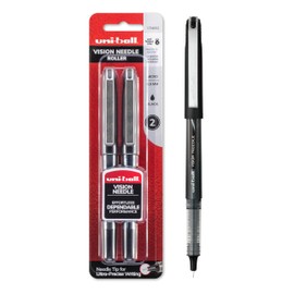 Uni-Ball Vision Stick Needle Micro Point Roller Ball Pens, 2 Black Ink Pens (1734922)