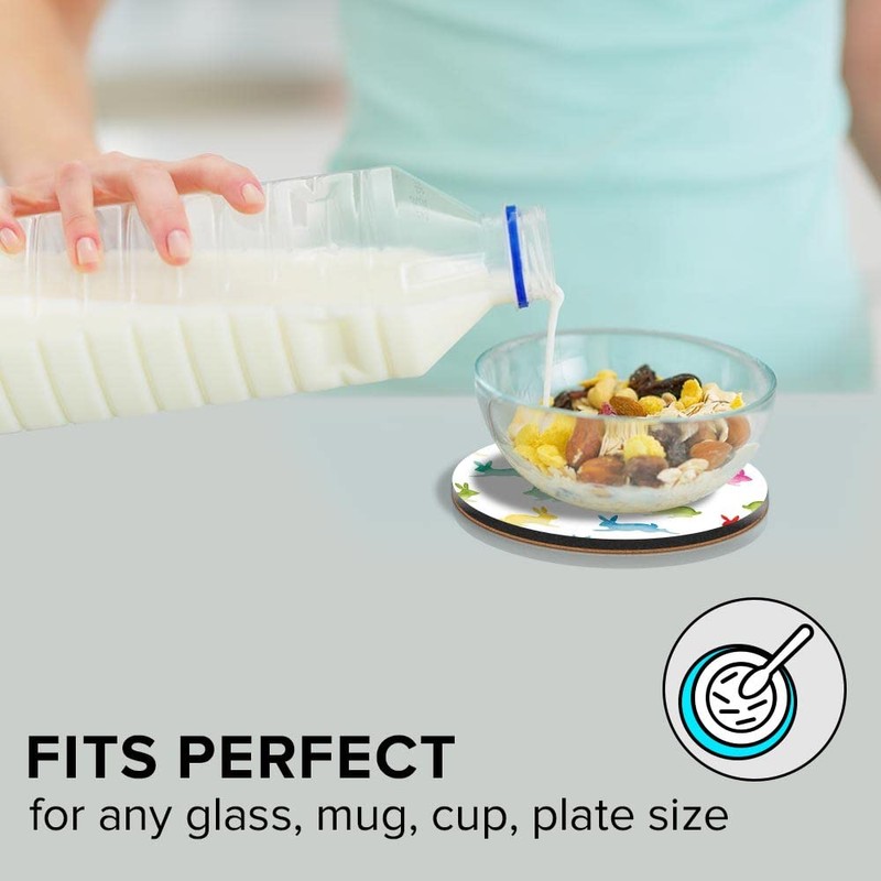 1 x Round Jumbo Size Coaster 12cm Colourful Rabbits Pattern