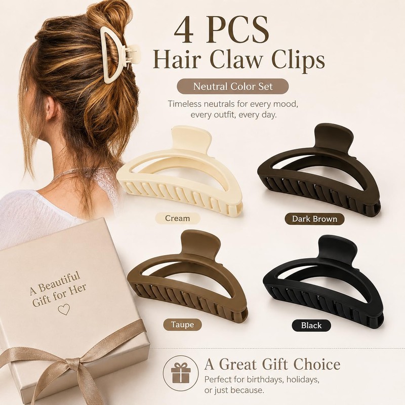 4 Pcs Hollowed Out Curved Shark Hair Clips, Non-Slip With