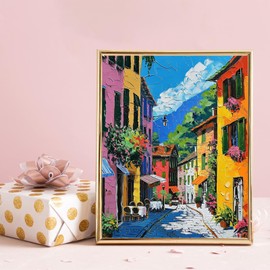 Italian Town Paint by Numbers Kits for Adult Beginners, Mediterranean Style Street Painting Set Italy Tuscan Canvas Painting with Brushes and Acrylic for Home Decor Without Framed 16'' x 20''