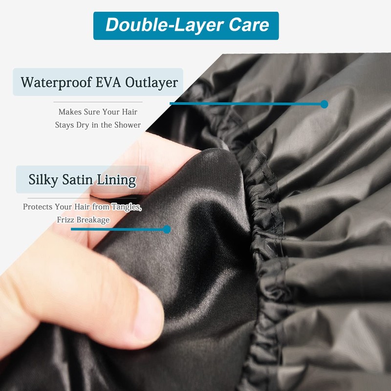 Sheomern 3 Pcs Super Jumbo Adjustable Satin Lined Shower Caps