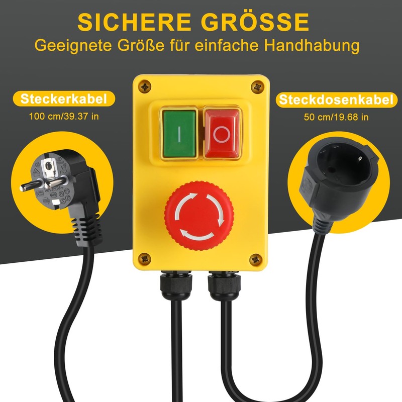 230 V Single-Phase On/Off Switch, Safety Switch with Large Red,