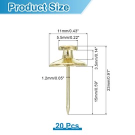 sourcing map 20 Pcs Double Headed Picture Hanging Nail, Zinc Alloy Push Pins Picture Hangers Double Headed Thumb Tacks for Hanging Pictures, Gold