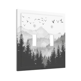 Nadoabtm Decorative Switch Plates Grey Misty Forest Black White Foggy Woodland Bird 2 Gang Double Toggle Outlet Light Switch Cover Wall Plate Electrical Faceplate for Bedroom Cabin Decor