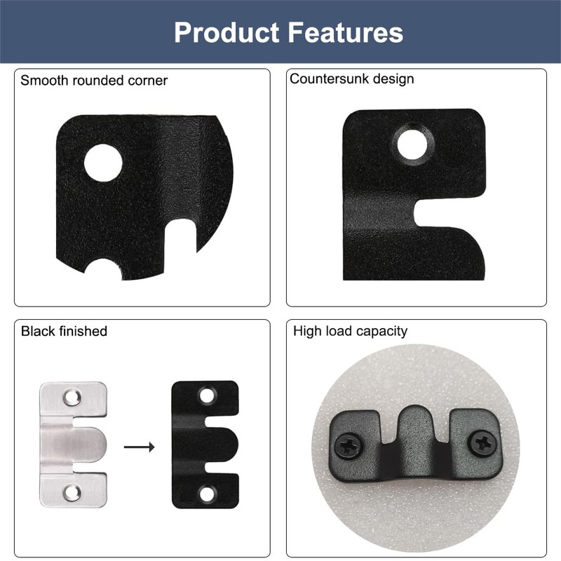 20Pcs Black Flush Mount Bracket 1.73" x 0.75" Stainless Steel