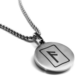 Comfort Zone Studios Stainless Steel Elder Futhark Ansuz Rune Round Medallion Pendant Necklace, Silver