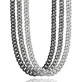 RUGGED steel Stainless Steel Curb Chain Solid 45 50 55 60 cm (7 or 11 mm Wide) Silver/Black/Black Vintage (Including Jewellery Box), Stainless Steel