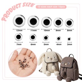 TOAOB 100pcs Clear Glass Eyes Kits 3mm to 12mm Assorted Sizes for Crafts Needle Felting Decoys Sewing