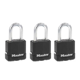 Master Lock Outdoor Key Lock, Heavy Duty Weatherproof Padlock with Cover, Keyed Alike Padlocks for Outdoor Use, 3 Pack, M115XTRILF, Black and Silver