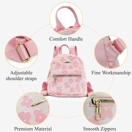 WisePoint Backpack Purse, Backpack Bag for Women and Girls, Women's Fashion Backpacks Small Backpack with Flower Pattern (black)