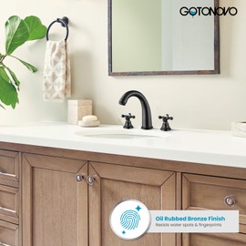 gotonovo 8 inch Widespread Bathroom Sink Faucet 3 Hole Bathroom Faucets for Sink 2 Cross Handles Bathroom Sink Fixtures Deck Mount with Pop Up Drain Water Lines HOT and Cold Label Oil Rubbed Bronze