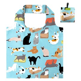 BeeGreen Cat Teal Gift for Women Shopping Bags for Groceries Large Grocery Tote Organizer Foldable Basket Bulk Reusable Bag for Travel Gift Bags Cloth Heavy Duty Washable Packable