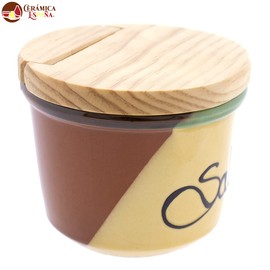 CERÁMICA ESPAÑA Salt Shaker with Wooden Lid Ceramic Salt Shaker Original Salt Shaker Decoration Model M01 100% Hand-Decorated 12.5 x 12.5 x 10 cm
