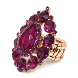 Teri's Boutique Teardrop Sparkle Round Crystal Rhinestone Elegance Beautiful Women Fashion Party Stretch Rings (Pink)