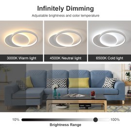 Pheashine LED Ceiling Light, Dimmable, 32 W LED Ceiling Light with Remote Control, 3000 K - 6500 K Round Acrylic Ceiling Light for Bedroom, Living Room, Kitchen, Dining Room