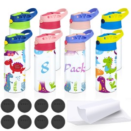 XccMe Kids Sublimation Tumbler,8 PACK 12oz Stainless Steel Sublimation Sippy Cup,Double Wall Insulated Kids Tumbler with Handle,Spill Proof lid,Shrink Films,Silicone Bottoms,for Water,Drinks