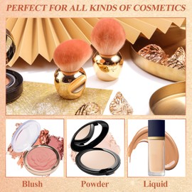 Oneleaf Kabuki Makeup Brushes Premium Synthetic Flat Body Brush Foundation Kabuki Makeup 2 Pcs Brush Set, Golden(Round）