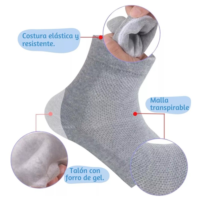VERALY.MX Calcetines Sin Dedos Talonera Algodón Cuidado Pies 3 Pares