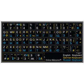 Online-Welcome Russian German English US Keyboard Sticker Black