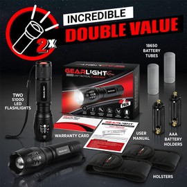 GearLight LED Flashlights - Mini Camping Flashlights with High Lumens, 5 Modes, Zoomable Beam - Bright and Versatile Flash Light for Outdoor and Home Use - S1000-2 Pack, (Batteries Not Included)